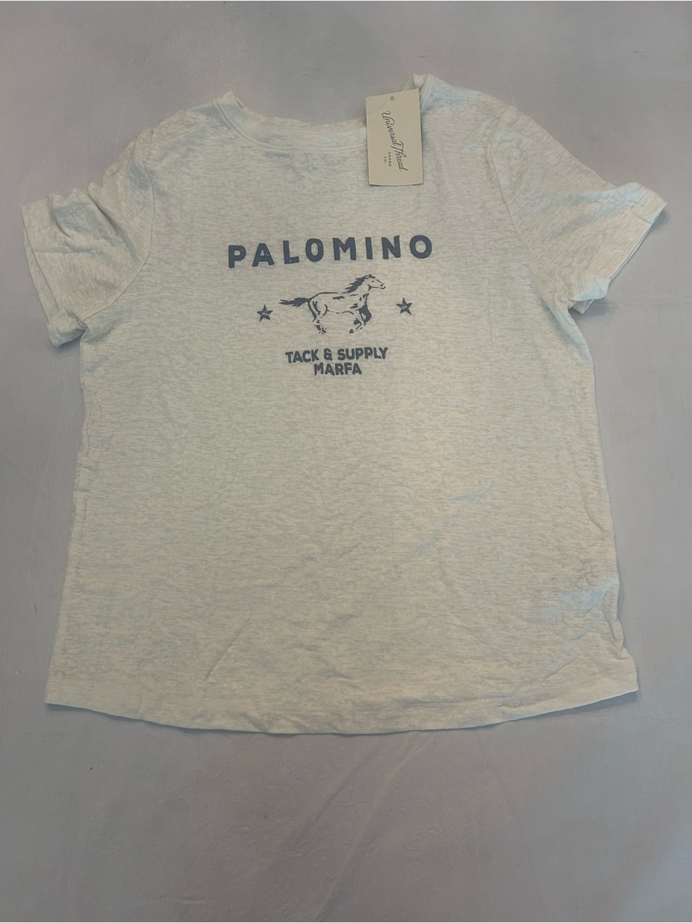 Palomino Graphic Tee - Light Blue Text on White universal threads NWT